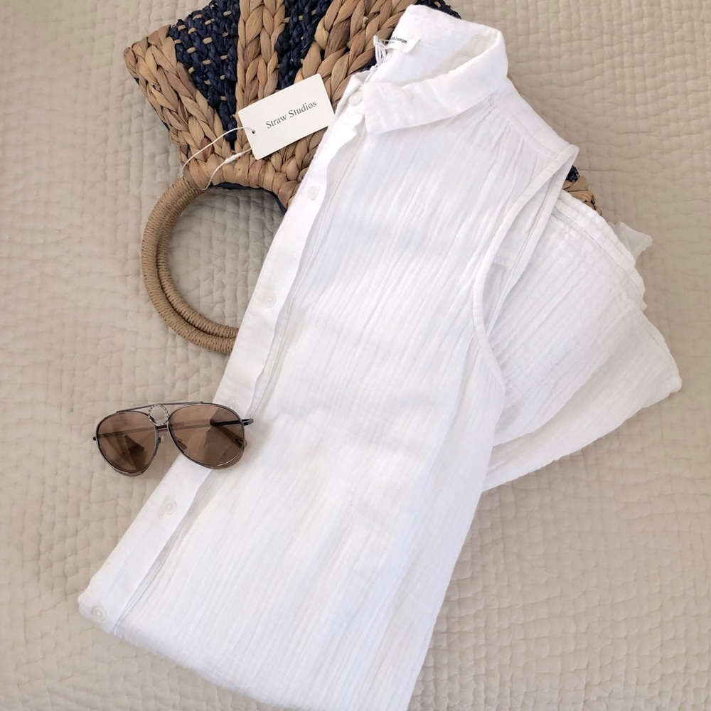 BeachLunchLounge Swim Flounce Hem Midi Cover-Up Dress Button Front Size S